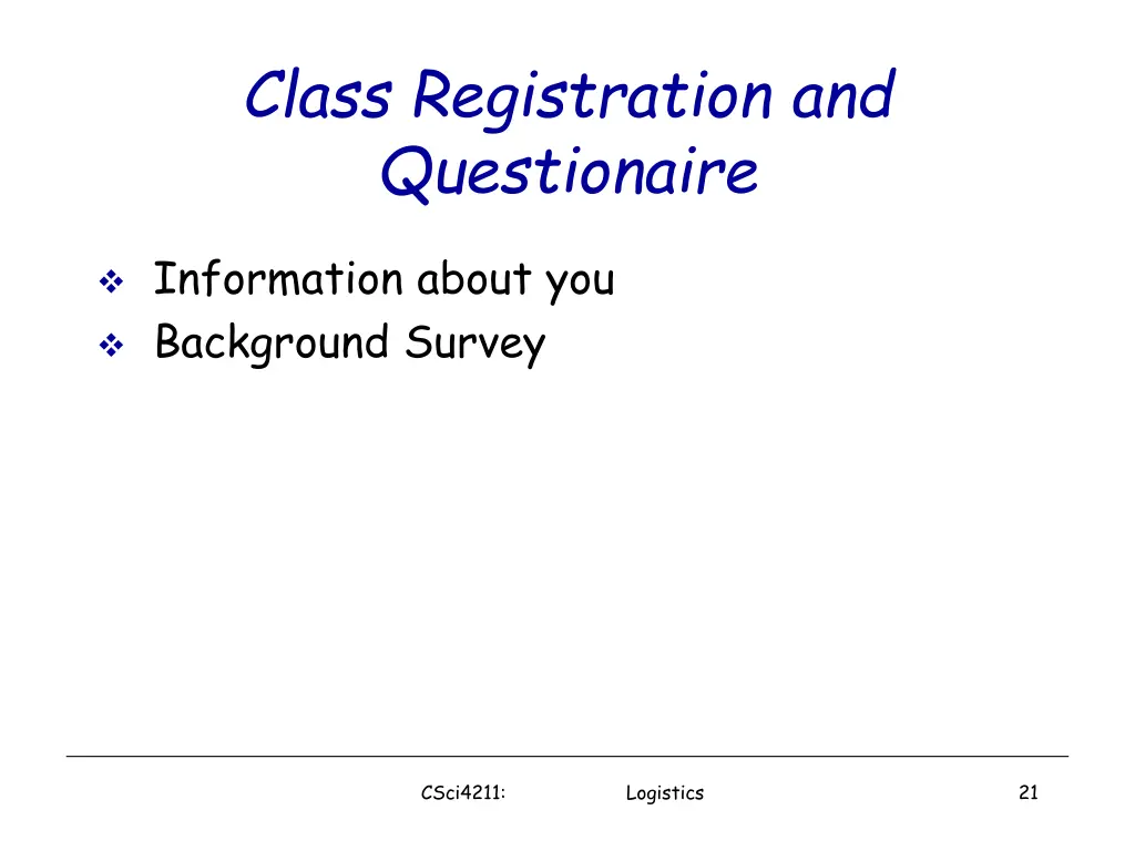 class registration and questionaire