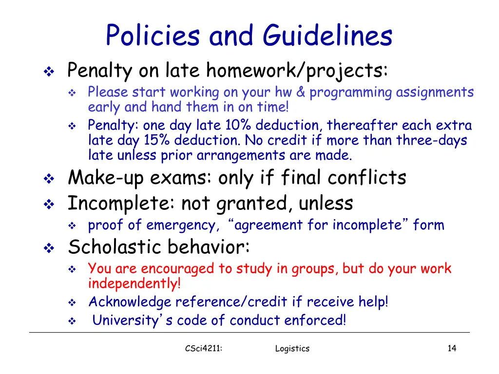 policies and guidelines penalty on late homework