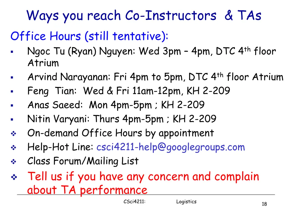 ways you reach co instructors tas office hours