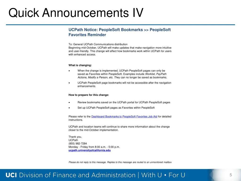 quick announcements iv