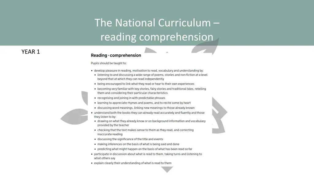 the national curriculum reading comprehension