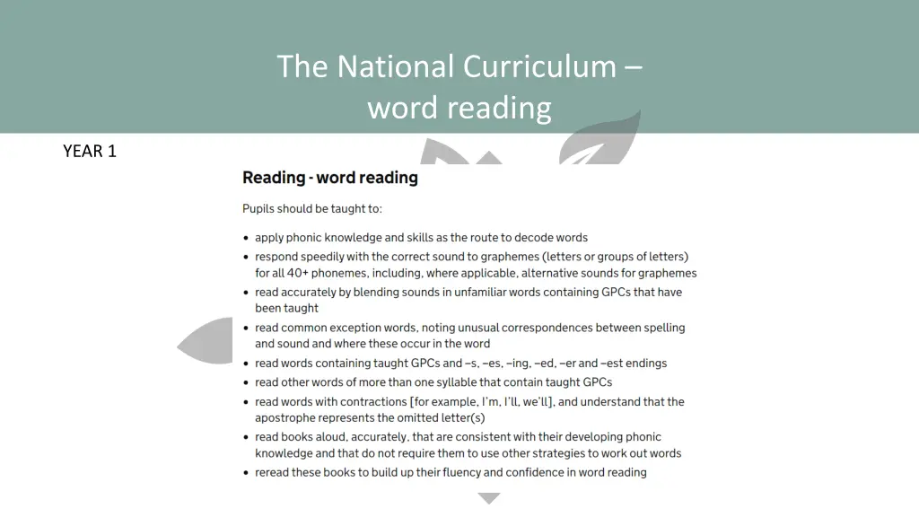 the national curriculum word reading