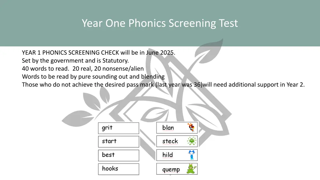 year one phonics screening test 1