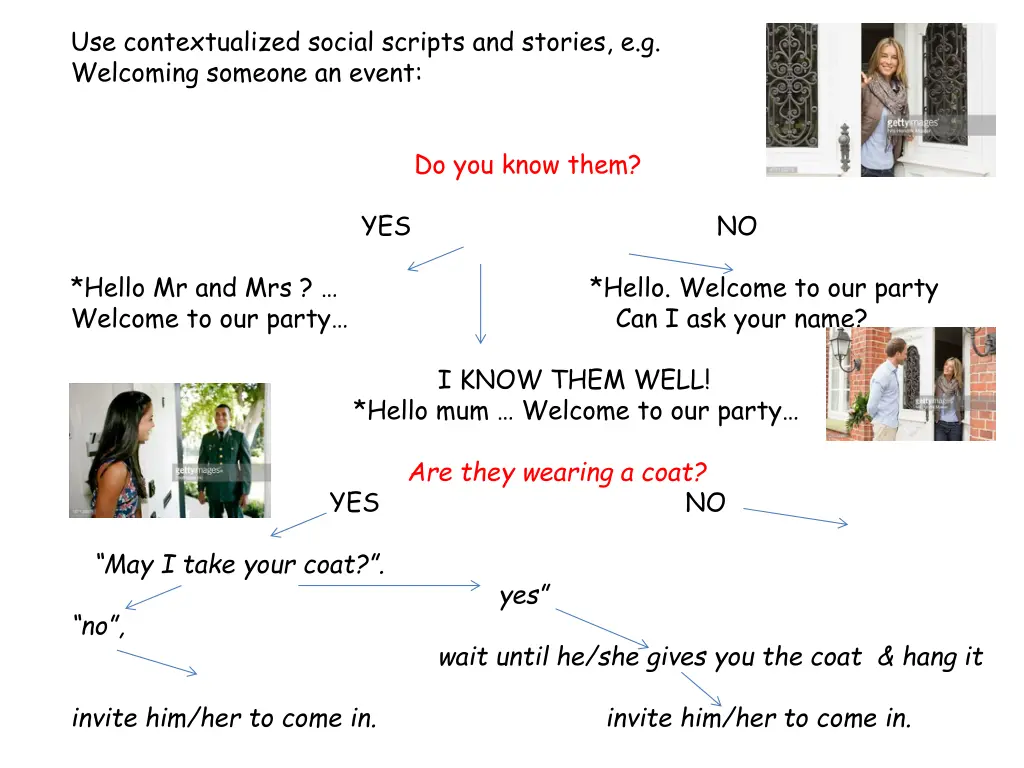 use contextualized social scripts and stories