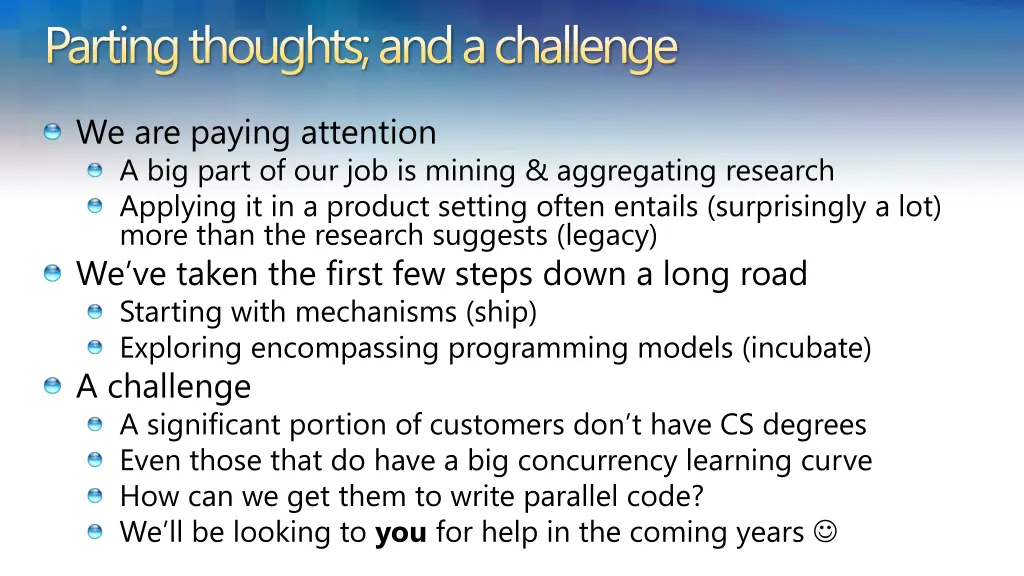 parting thoughts and a challenge