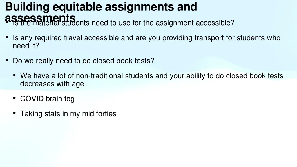 building equitable assignments and assessments