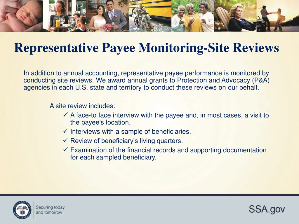 representative payee monitoring site reviews