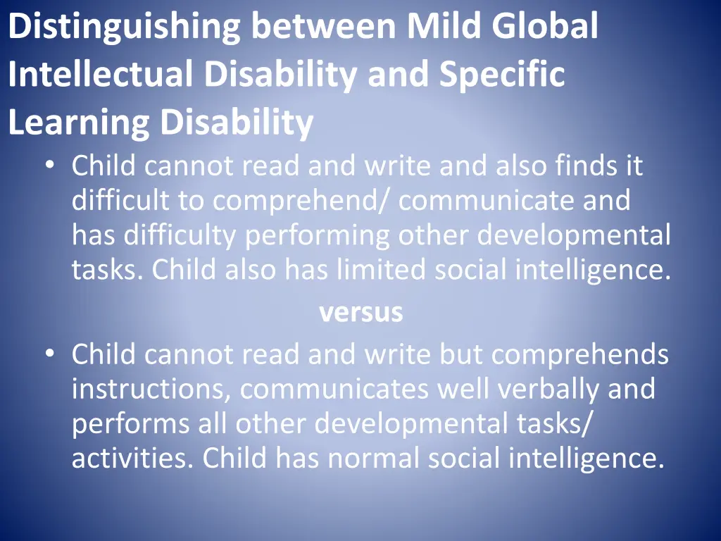 distinguishing between mild global intellectual