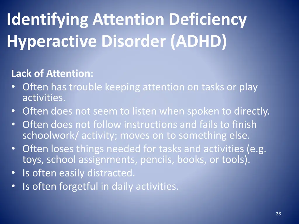 identifying attention deficiency hyperactive