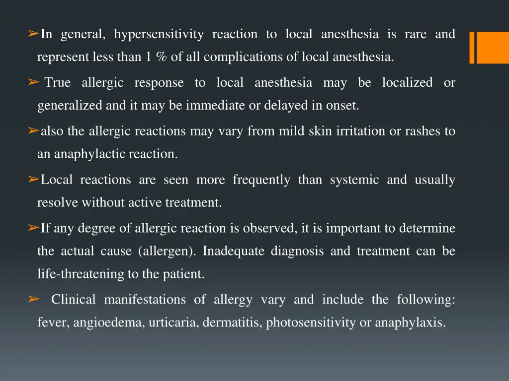 in general hypersensitivity reaction to local