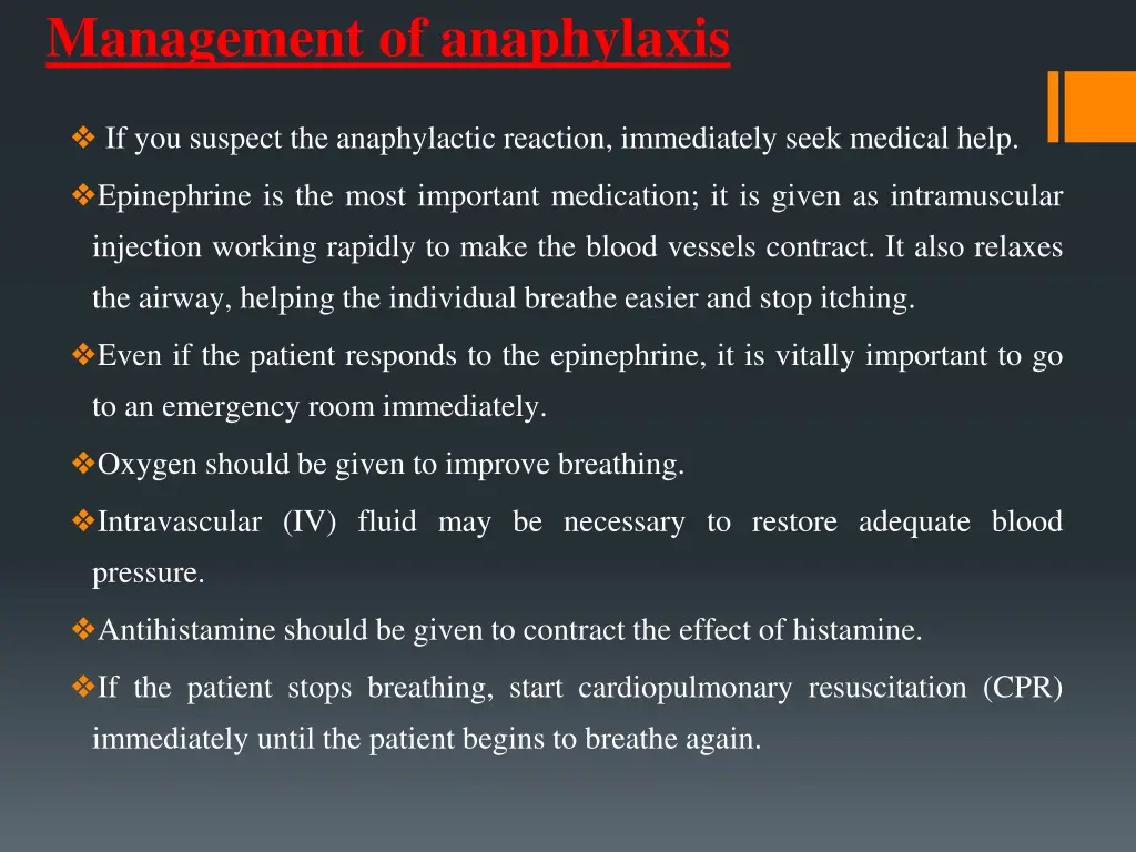 management of anaphylaxis