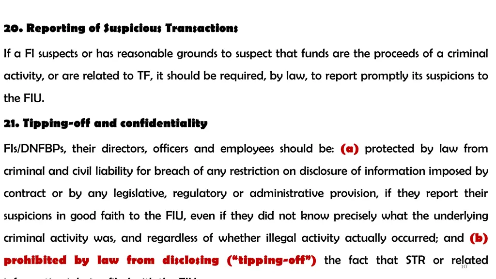 20 reporting of suspicious transactions