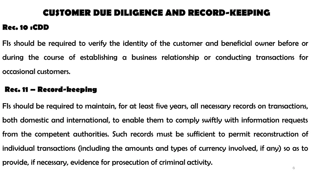 customer due diligence and record keeping