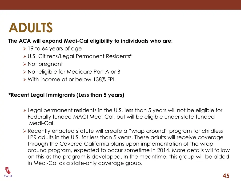 adults the aca will expand medi cal eligibility