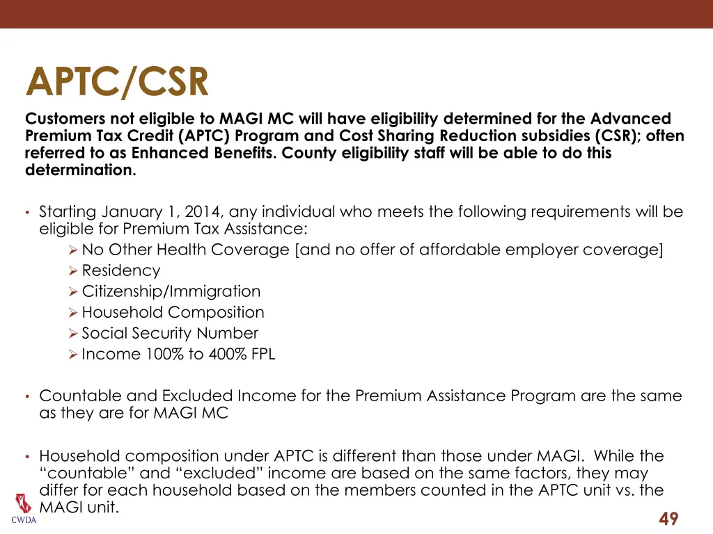 aptc csr customers not eligible to magi mc will