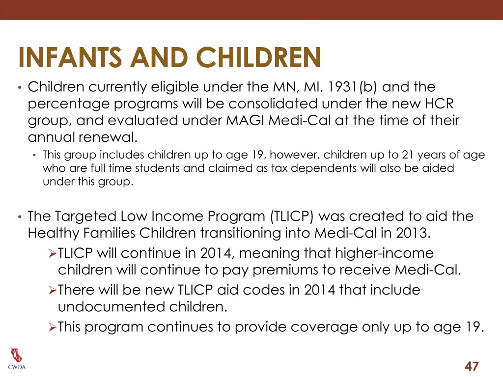 infants and children children currently eligible