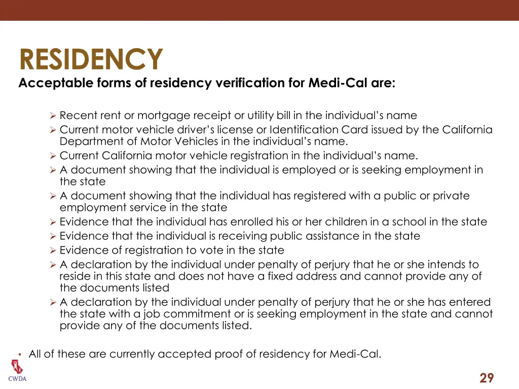 residency acceptable forms of residency