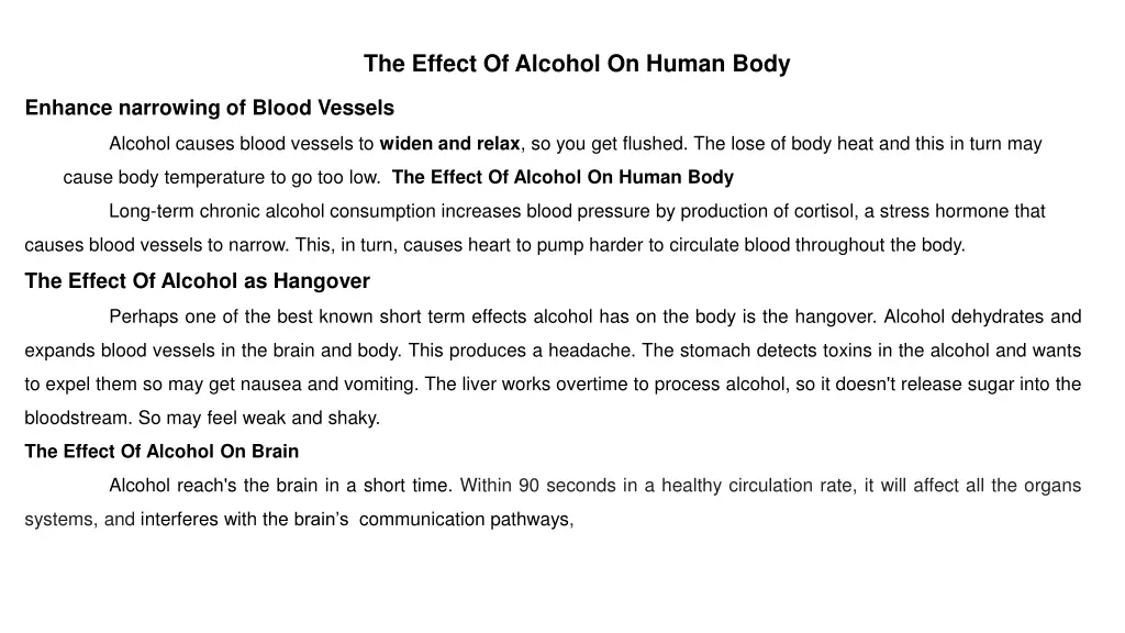 the effect of alcohol on human body