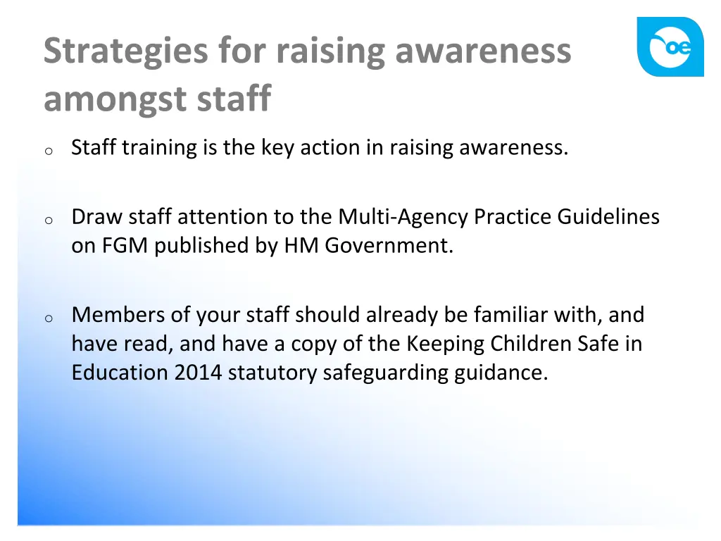 strategies for raising awareness amongst staff