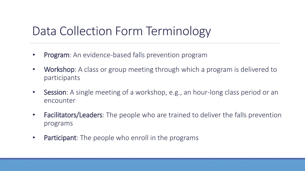 data collection form terminology