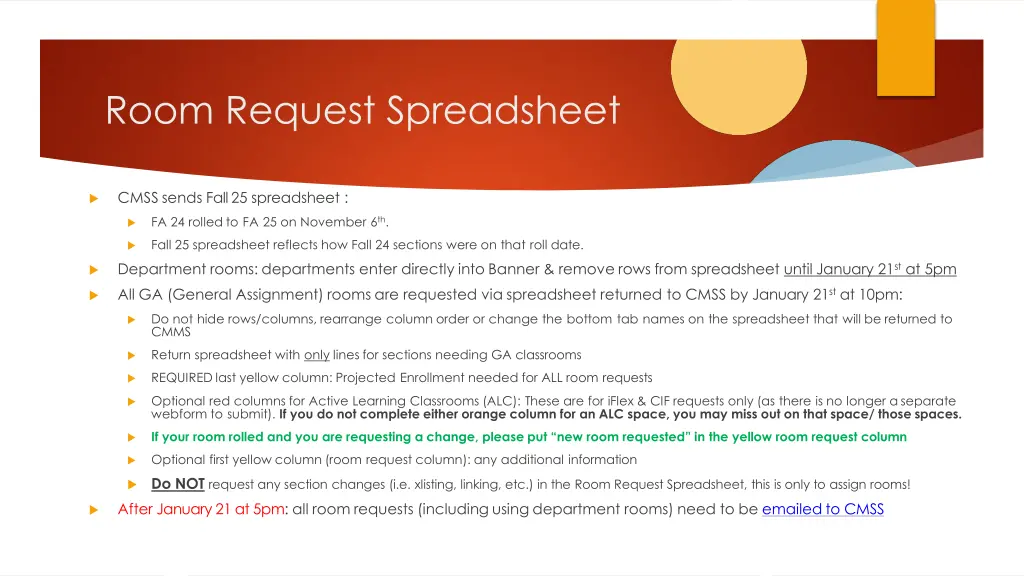 room request spreadsheet