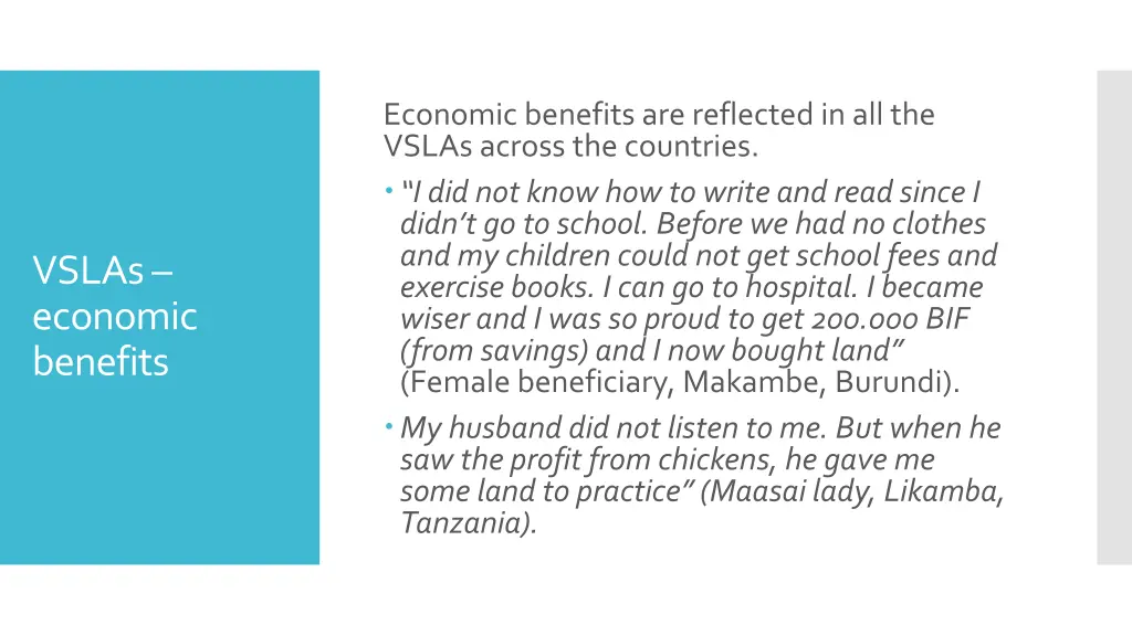 economic benefits are reflected in all the vslas