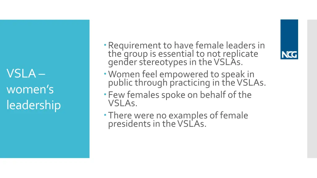 requirement to have female leaders in the groupis