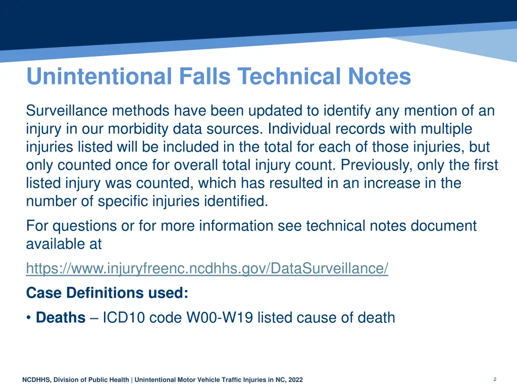 unintentional falls technical notes