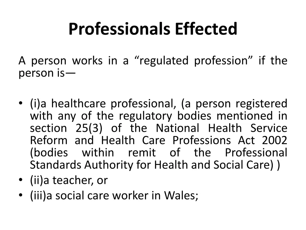 professionals effected
