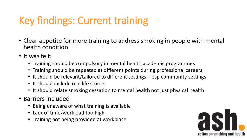 key findings current training key findings 2