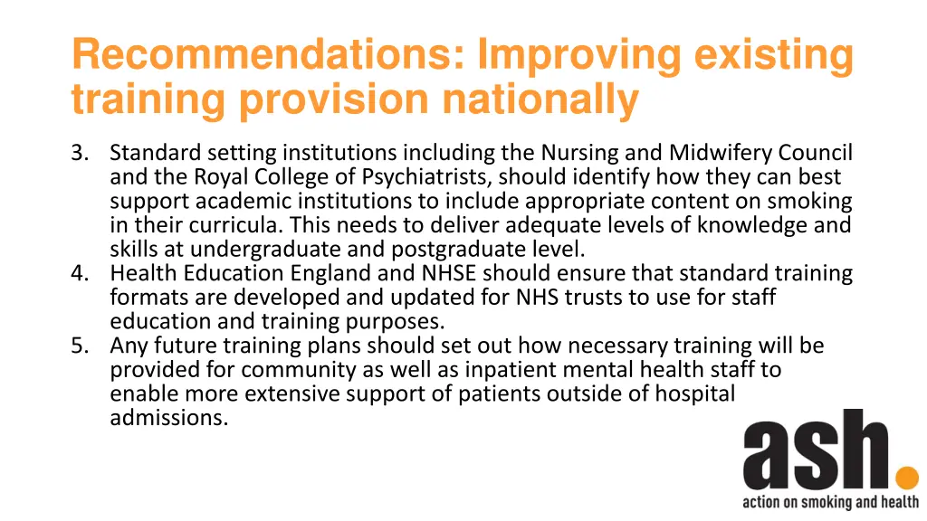 recommendations improving existing training