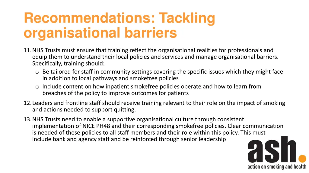 recommendations tackling organisational barriers