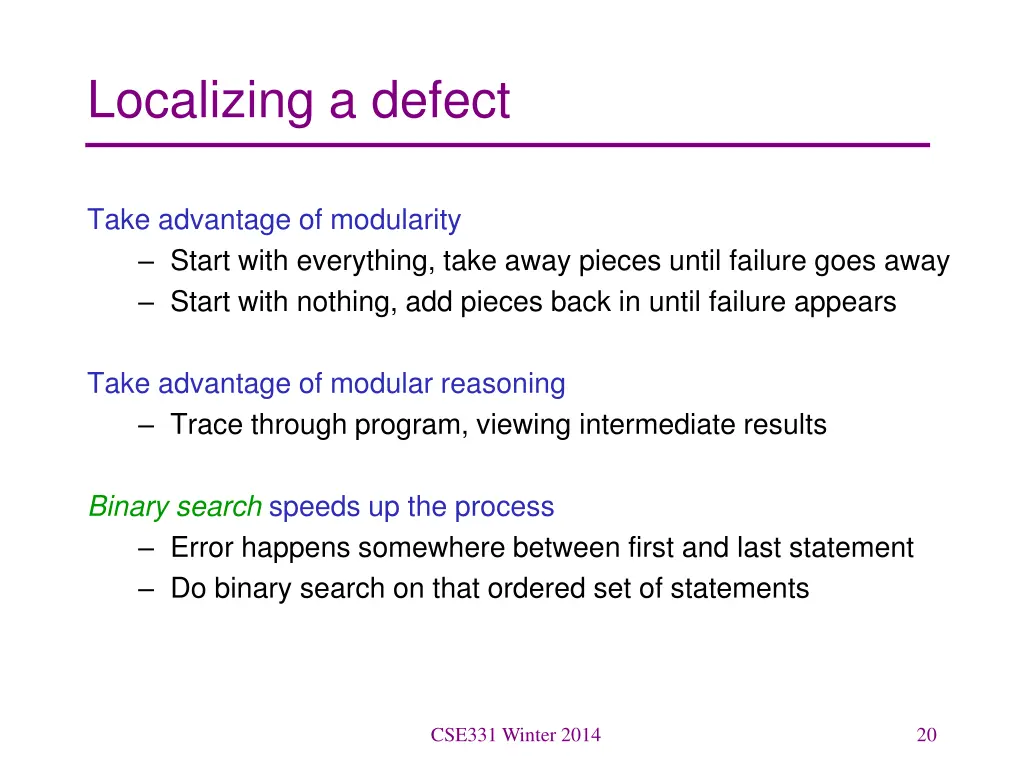 localizing a defect
