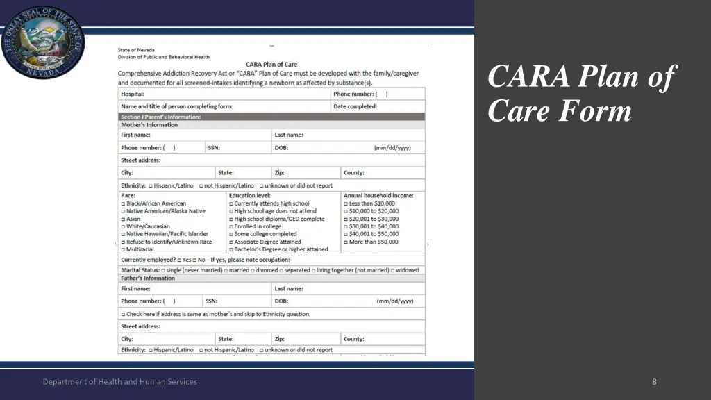 cara plan of care form