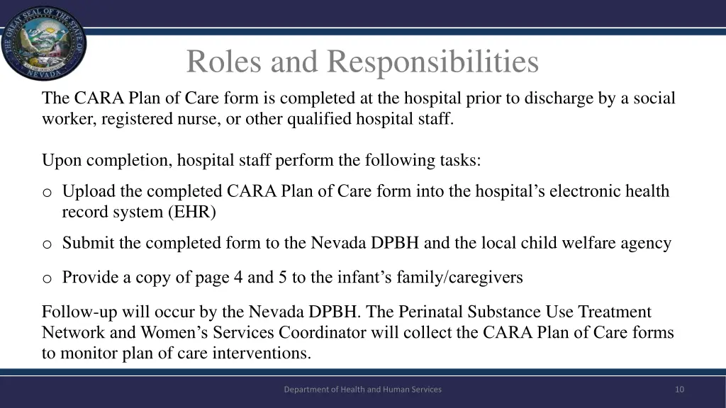 roles and responsibilities the cara plan of care