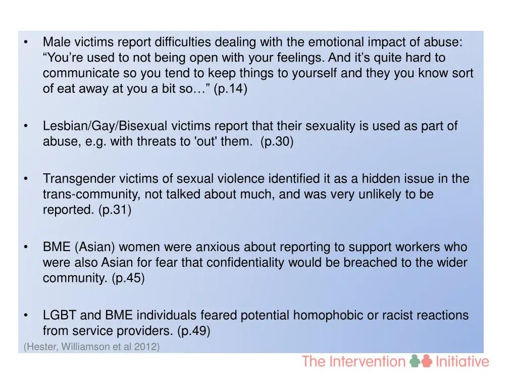 male victims report difficulties dealing with