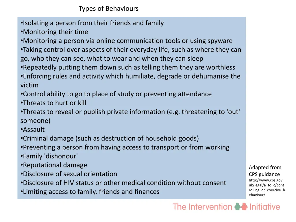 types of behaviours