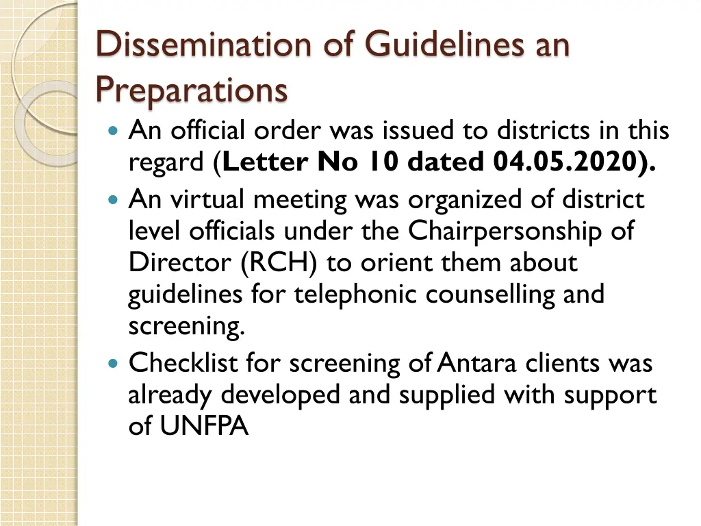 dissemination of guidelines an preparations