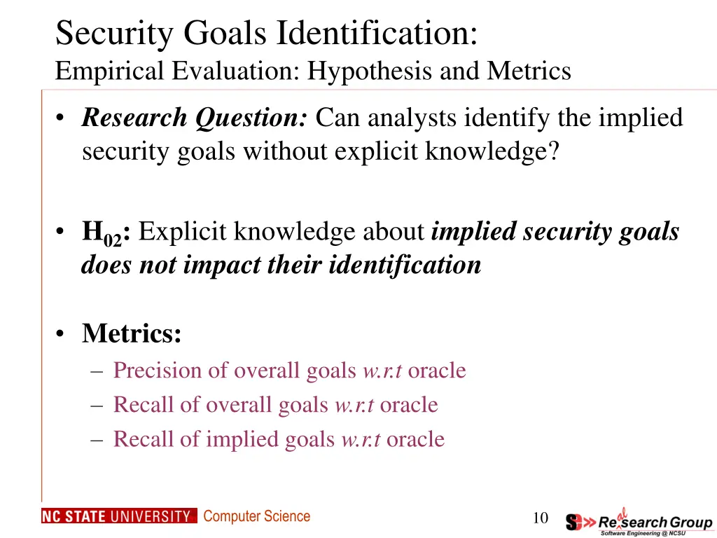 security goals identification empirical
