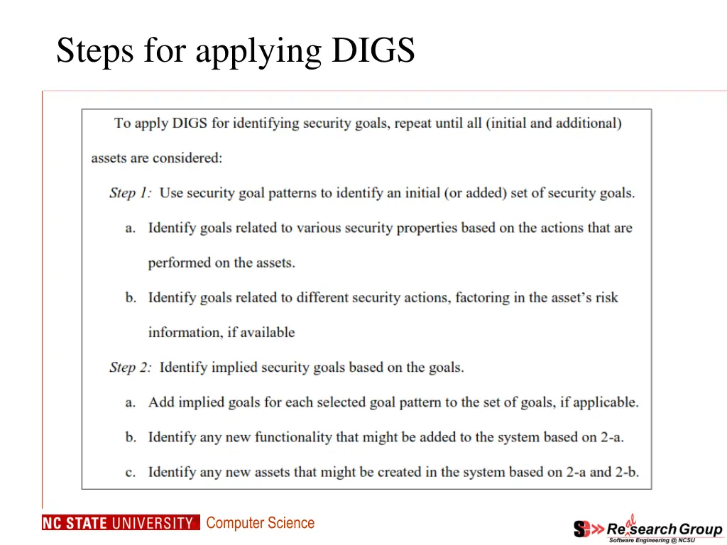 steps for applying digs