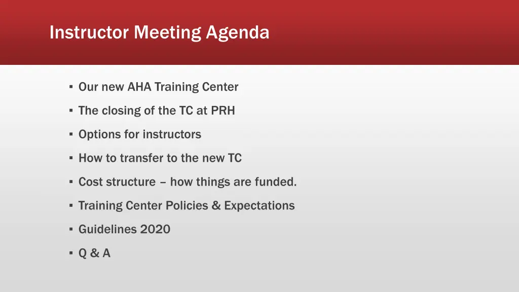 instructor meeting agenda
