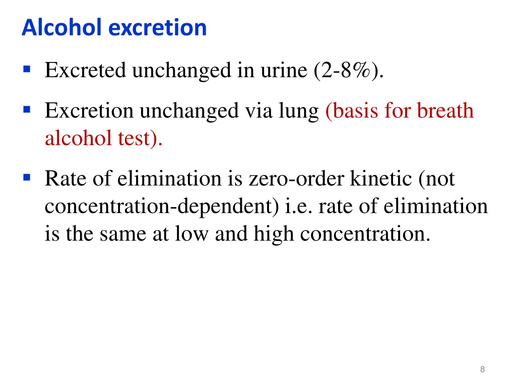 alcohol excretion