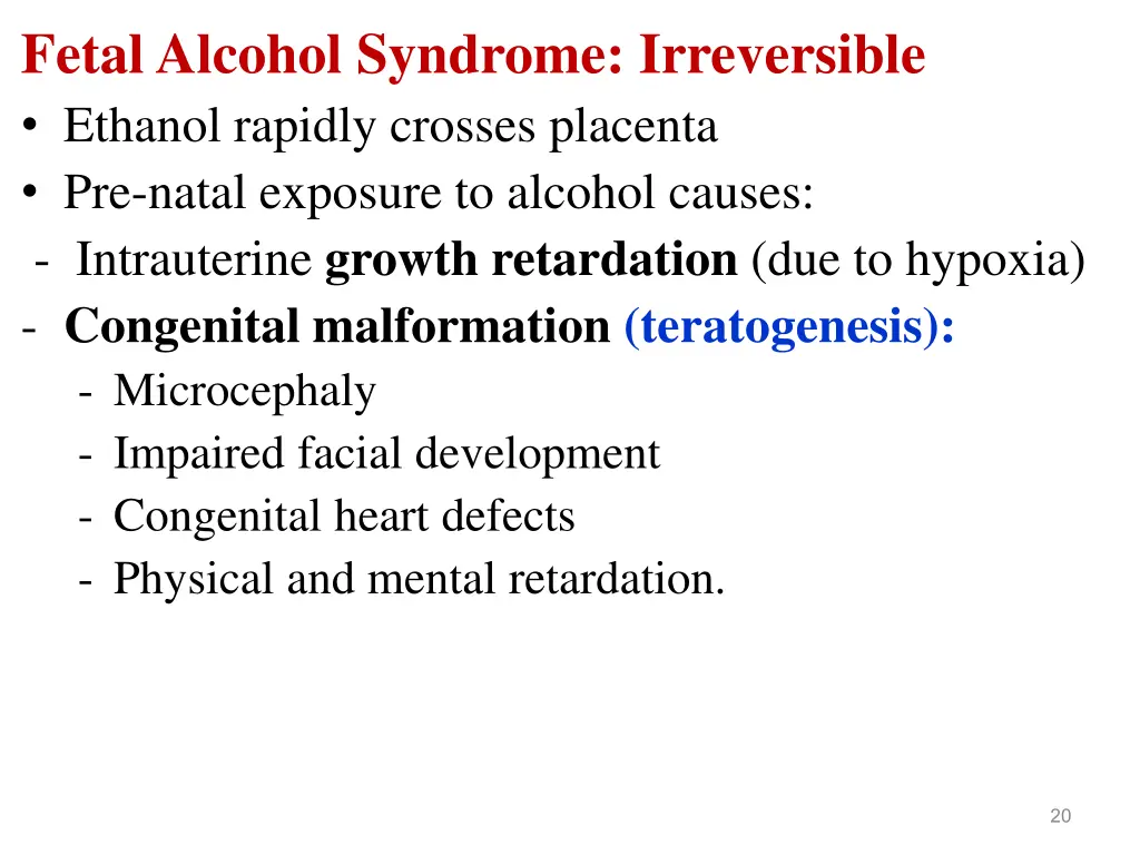 fetal alcohol syndrome irreversible ethanol