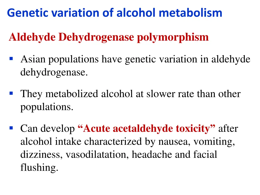 genetic variation of alcohol metabolism
