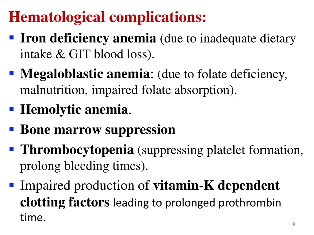 hematological complications iron deficiency