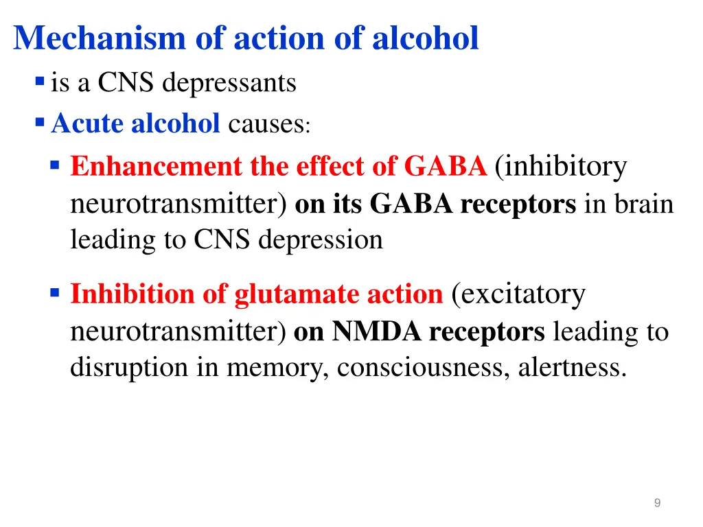 mechanism of action of alcohol