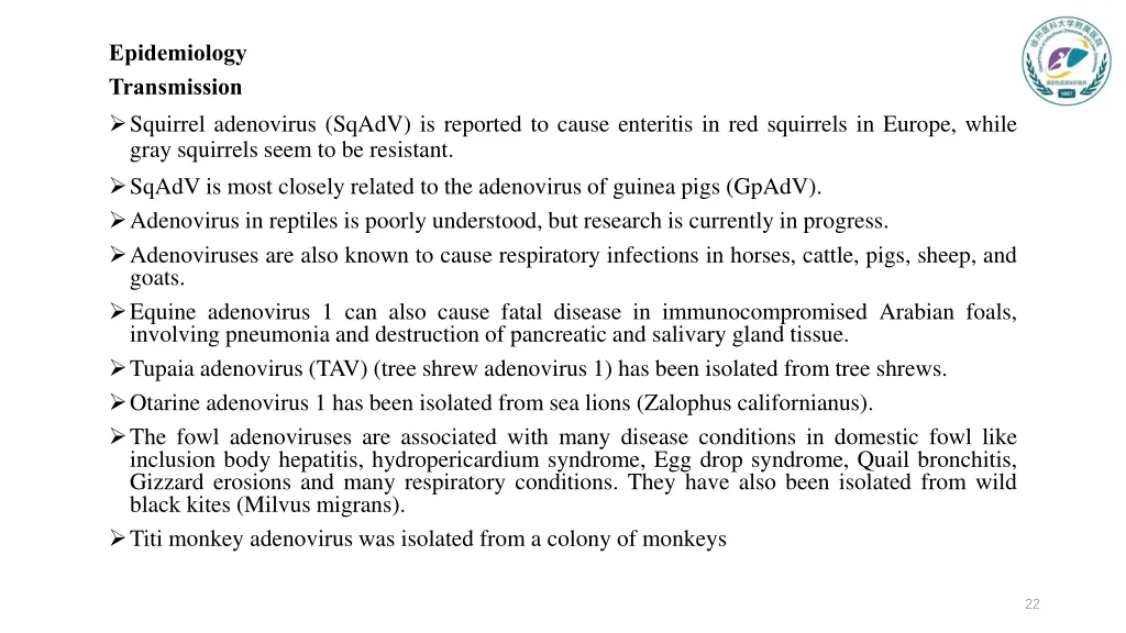 epidemiology transmission squirrel adenovirus