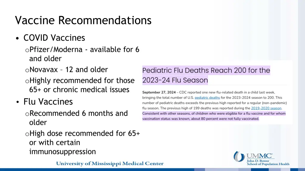 vaccine recommendations