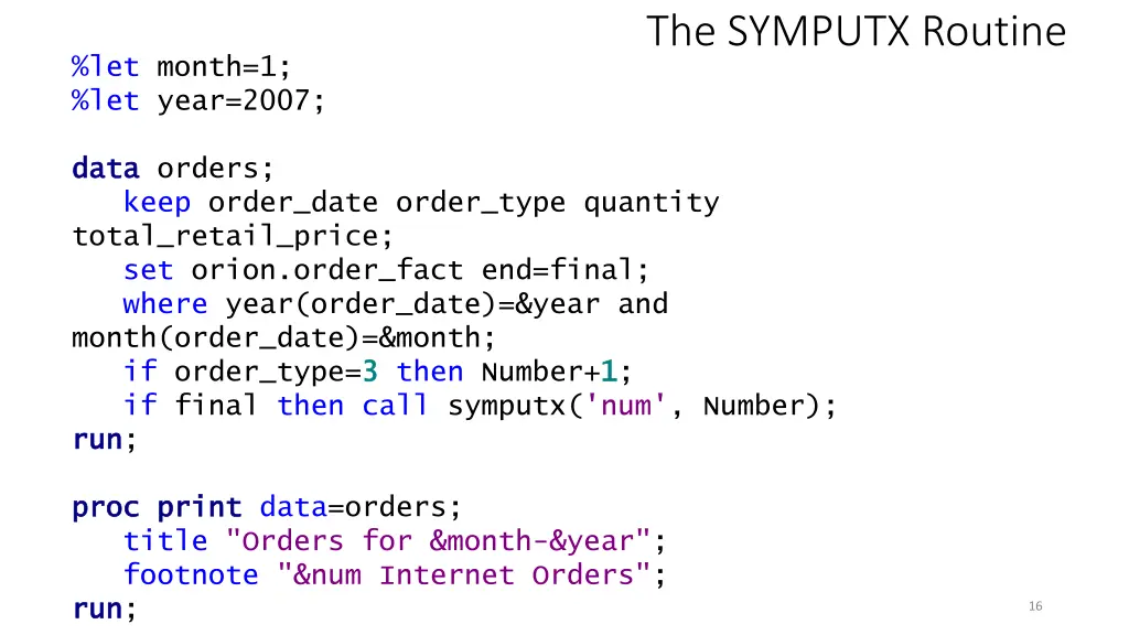the symputx routine 3