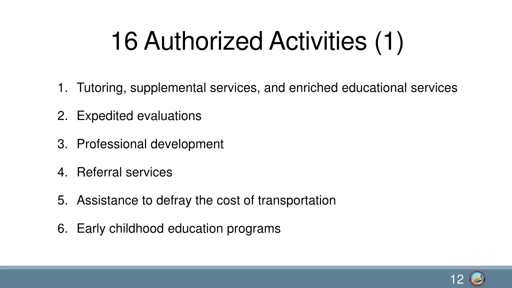 16 authorized activities 1